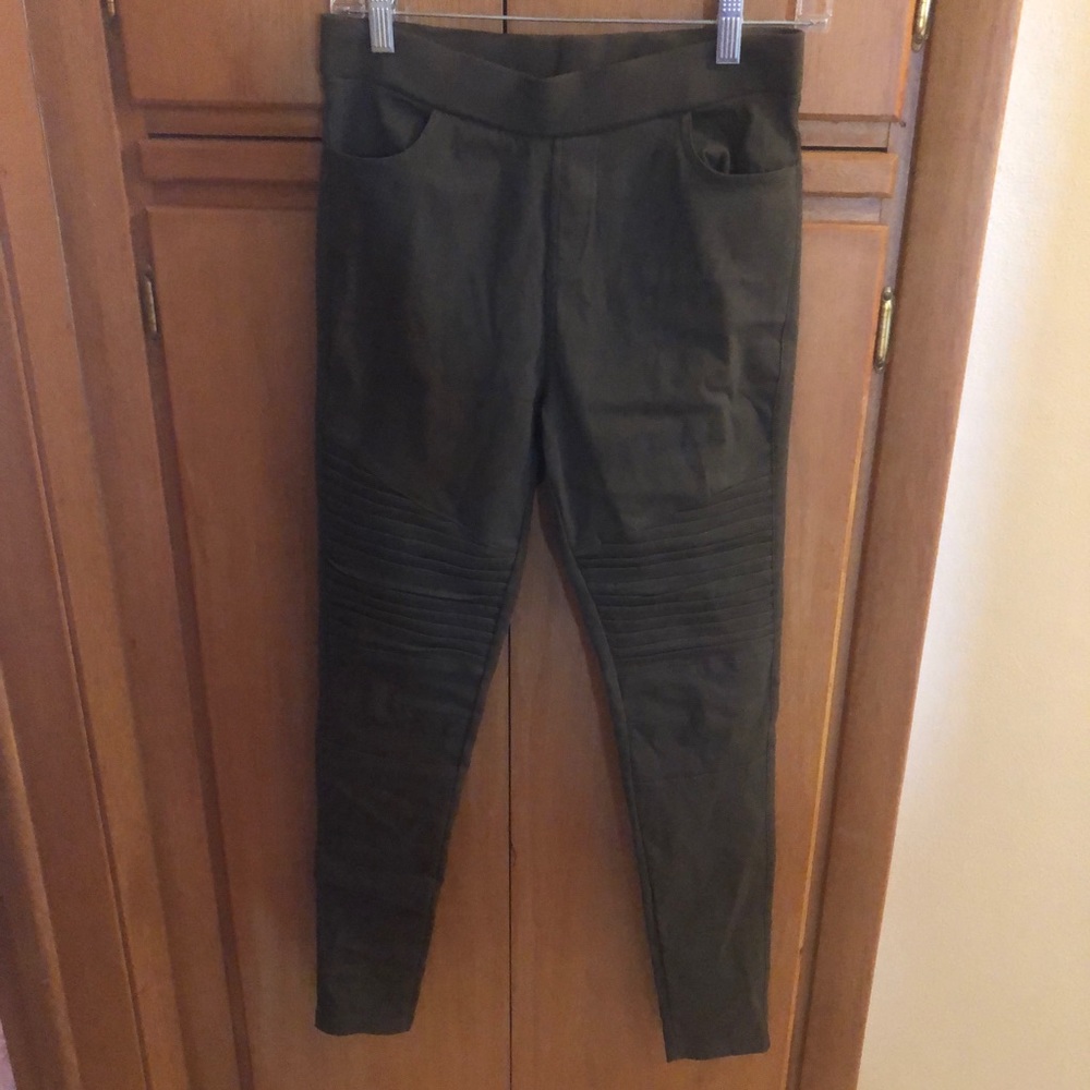 Women’s olive moto jeggings, L